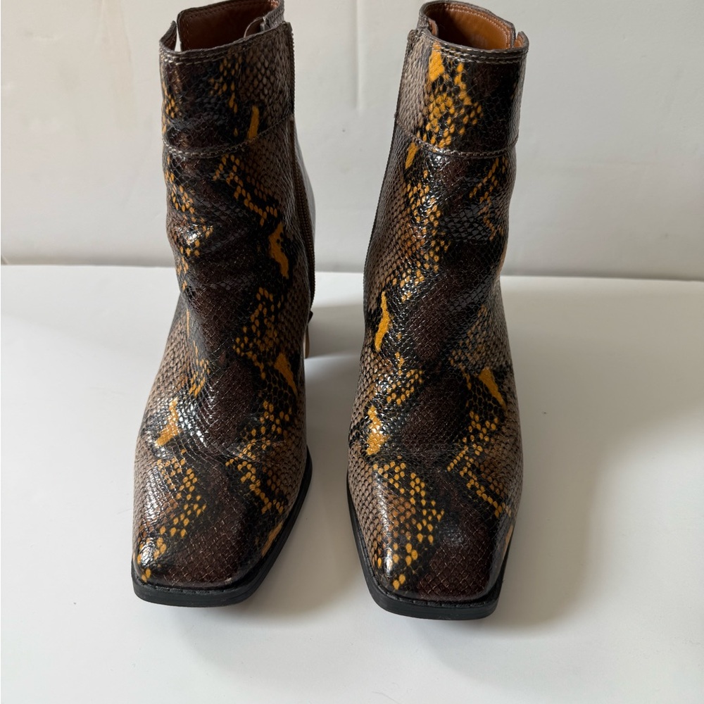 Franco Sarto Snake-Print Leather Ankle Boots